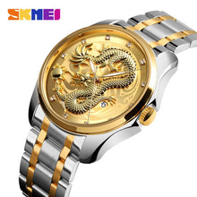Carregar imagem no visualizador da galeria, SKMEI Luxo Dragão Dourado Relógio de Quartzo Relógios dos homens À Prova D 'Água Relógio de Pulso de Aço Inoxidável Chinês Relógio  Relogio masculino