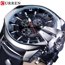 Carregar imagem no visualizador da galeria, CURREN Projeto Piloto Militar Do Exército Relógio De Pulso Big Dial Moda À Prova D 'Água Dos Homens de Quartzo Top Marca de Luxo Relógio Masculino Relógio de Couro