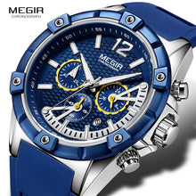 Carregar imagem no visualizador da galeria, Megir esportes do exército à prova d 'água de quartzo relógios de pulso para homens azul silicone cronômetro relógios masculinos relógio luminoso